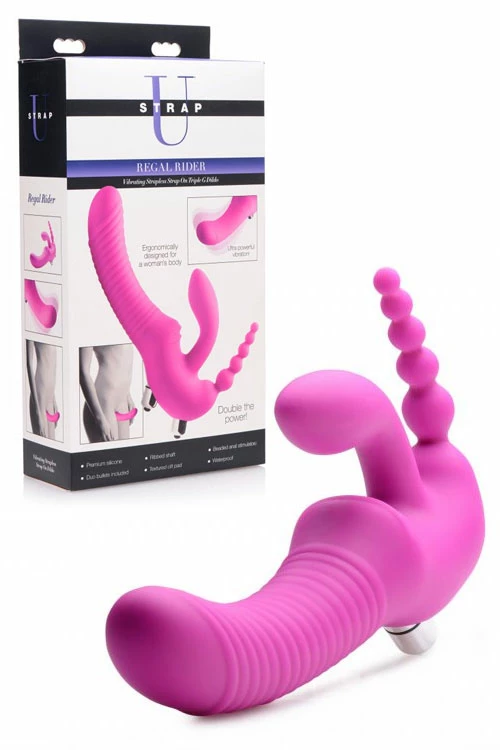 Strap U 9" Silicone Vibrating Strapless Strap-On Triple Dildo 1 Strap U 9" Silicone Vibrating Strapless Strap-On Triple Dildo