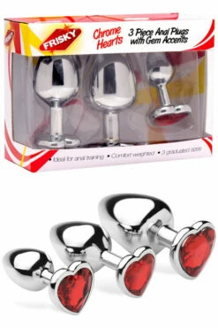 Frisky Metal Butt Plug Set with Jewel Heart Base (3 Pce)