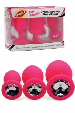 Frisky Pretty in Pink Silicone Anal Plugs with Gem Base