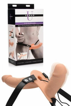 Strap U Vibrating Silicone Double Dildo with Harness