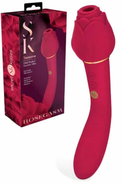 Secret Kisses Rosegasm Twosome - 8" Air Suction Clitoral Stimulator & G-Spot Vibrator