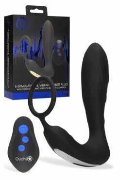 Shots Toys 5.7" Vibrating Electro-Stimulation Butt Plug with Cock Ring with Remote