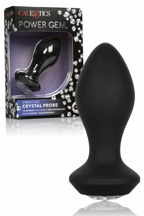 California Exotic Vibrating 3.75" Silicone Butt Plug with Gem Base Control 1 California Exotic Vibrating 3.75" Silicone Butt Plug with Gem Base Control