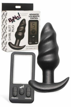 Bang 4.2" Vibrating Silicone Swirl Butt Plug with Remote Control