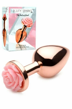 Booty Sparks Rose Gold Butt Plug with Pink Flower - Medium