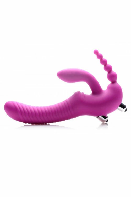 Strap U 9" Silicone Vibrating Strapless Strap-On Triple Dildo 2 Strap U 9" Silicone Vibrating Strapless Strap-On Triple Dildo - Image 2
