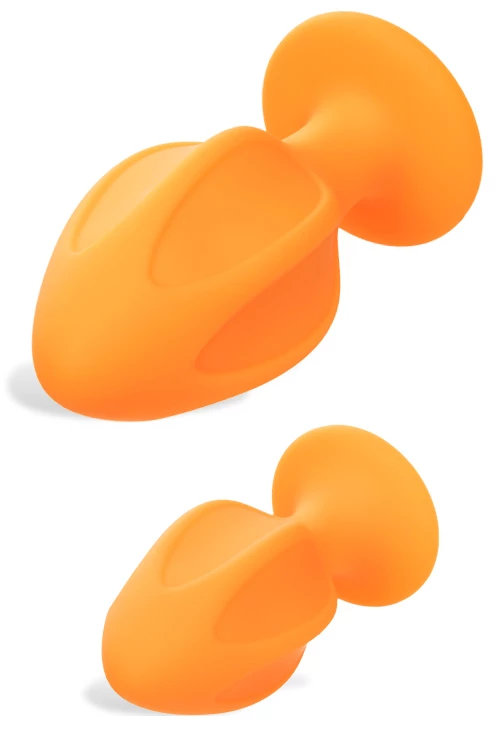 California Exotic Cheeky Orange Silicone Butt Plug Set (2 Pce) 2 California Exotic Cheeky Orange Silicone Butt Plug Set (2 Pce) - Image 2