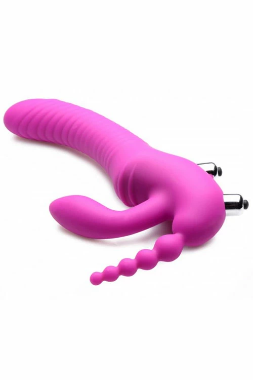 Strap U 9" Silicone Vibrating Strapless Strap-On Triple Dildo 3 Strap U 9" Silicone Vibrating Strapless Strap-On Triple Dildo - Image 3