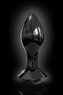 Pipedream 3.6" Icicles Black Glass Butt Plug with Round Cut Base -Women's Sex Toys Shop large 3 536