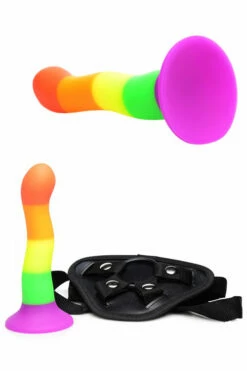 Strap U Pride Rainbow Silicone Dildo with Harness & Vibrating Bullet -Women's Sex Toys Shop large 3 662