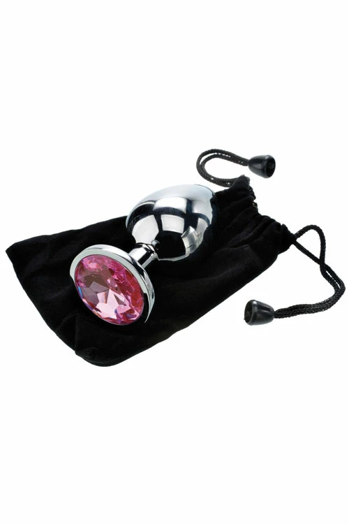 Adam and Eve 3.7" Metal Butt Plug With Faux Jewel Base 4 Adam and Eve 3.7" Metal Butt Plug With Faux Jewel Base - Image 4